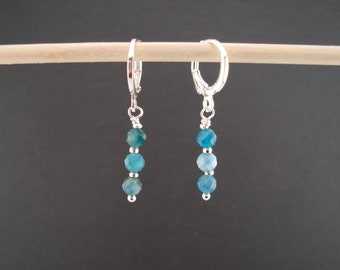 Apatite silver hoop earrings, 925 sterling silver or 14k gold, gift for her, natural stone jewelry, semi-precious stone jewelry, apatite earrings