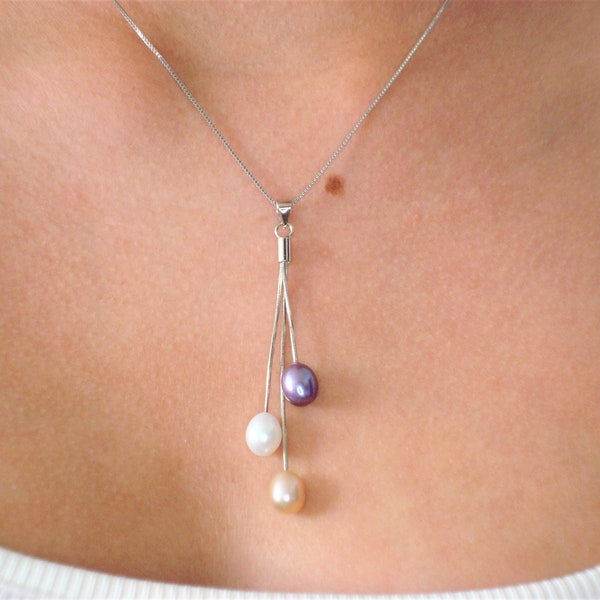 Collar de perlas de agua dulce en plata de ley 925, collar minimalista, joyería de nácar, regalo de mujer, regalo de dama de honor