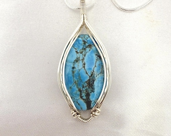 Natural Turquoise Pendant in 925 Sterling Silver – Handmade Turquoise Necklace – Anti-Stress Stone Jewelry