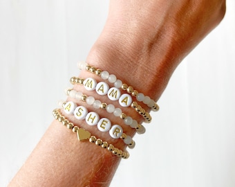 Quartz - Personalized, Stackable, Word Bracelet, Kids Name Bracelet, Stacking Mama Bracelet, Custom Name Beaded Bracelet, Gift for mom
