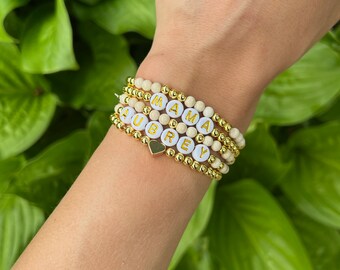 Riverstone - Personalized, Stackable, Word Bracelet, Kids Name Bracelet, Stacking Mama Bracelet, Custom Name Beaded Bracelet, Gift for mom