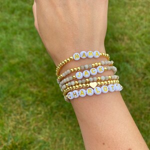 Feldspar - Personalized, Stackable, Word Bracelet, Kids Name Bracelet, Stacking Mama Bracelet, Custom Name Beaded Bracelet, Gift for mom