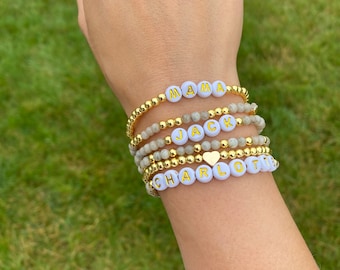 Feldspar - Personalized, Stackable, Word Bracelet, Kids Name Bracelet, Stacking Mama Bracelet, Custom Name Beaded Bracelet, Gift for mom