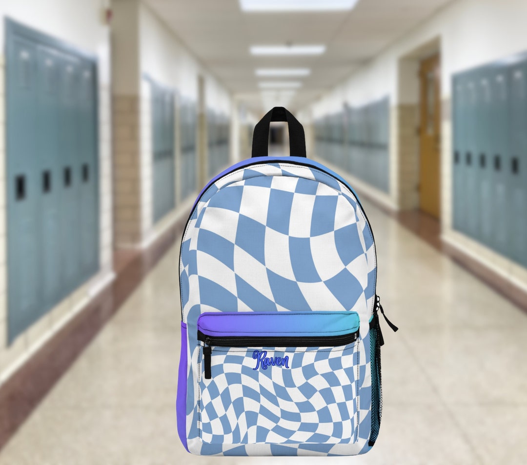 Personalized Checkered Backpack Custom Name Bookbag Waterproof Etsy