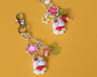 Strawberry Bunny Keychain, Handmade keychain, Handmade charm, cute accessories