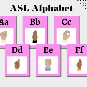Carteles del alfabeto ASL (lenguaje de señas americano), descarga de lenguaje de señas americano, alfabeto de lenguaje de señas americano en rosa, PDF DIGITAL