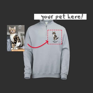 Cat 1/4-Zip Cute Personalised Sweater For Cat Lover Quarter Zip Custom Cartoon Cat Gift for Pet Owner Jumper Dog Lover Cute Pullover Puppy