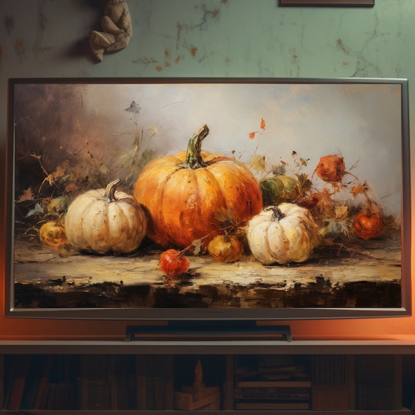 Fall Frame TV Artwork | Vintage Pumpkin Painting | Autumn Screensaver Download | Vintage Thanksgiving Television Screensaver | Pumpkin Art