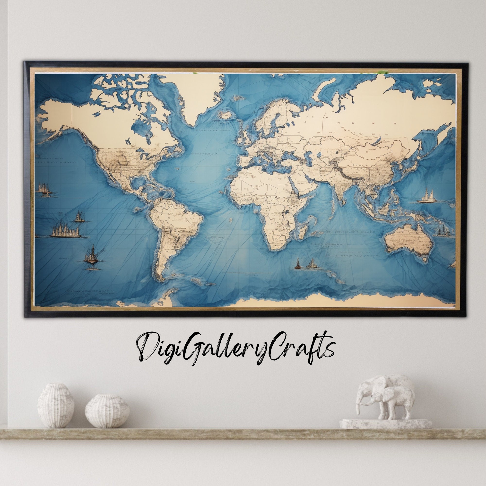 Samsung Frame TV Art, World Cartography, Vintage Map, 4K TV, Neutral ...