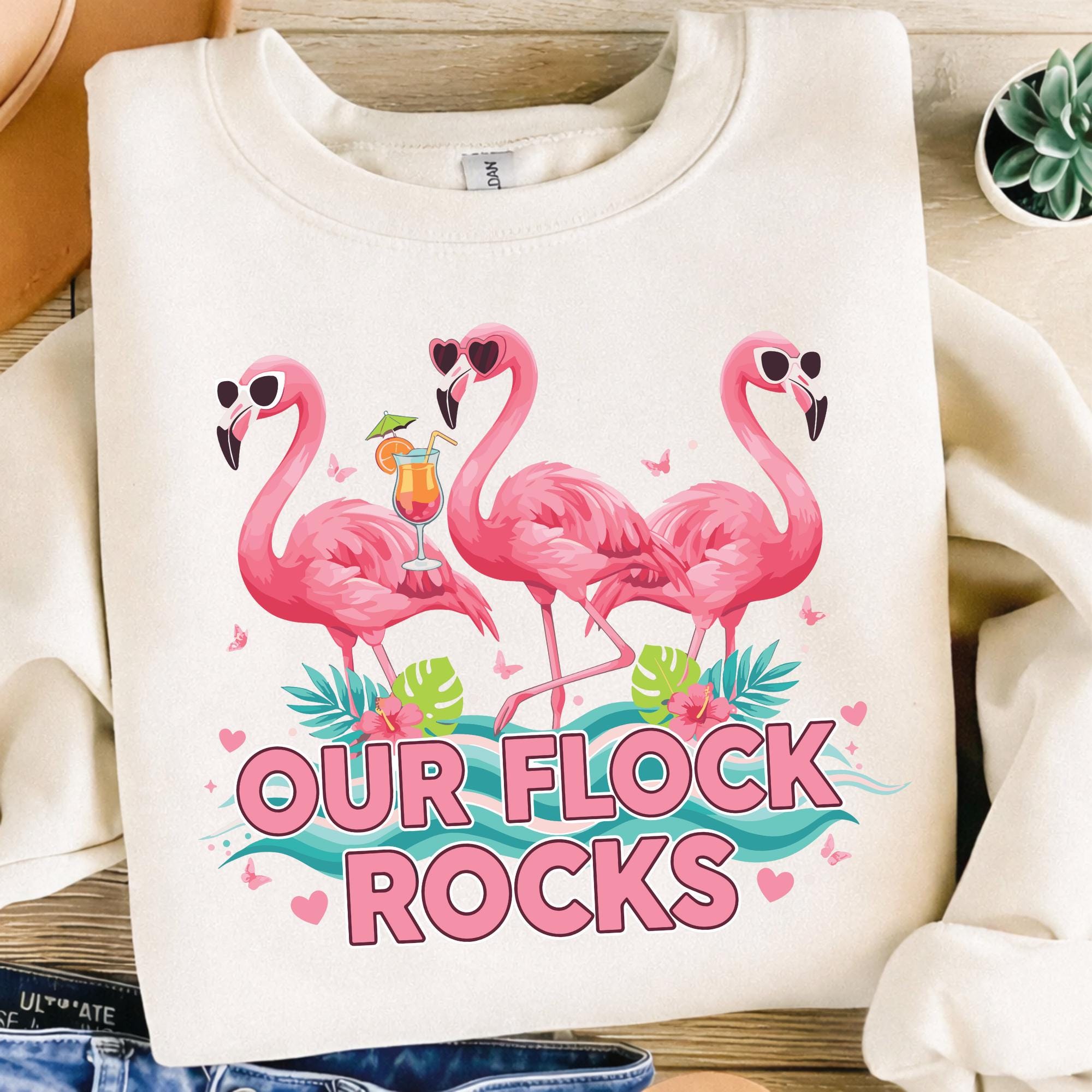 Our Flck Rocks Our Flock Rocks Flamingo Summer Vacation PNG | Family Matching Beach ...