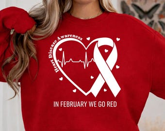 In February We Go Red for Heart Disease Awareness PNG | Red Ribbon Digital Download | Go Red February Awareness Design | Sublimation