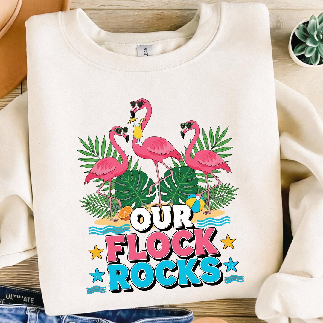 This Flock Rocks Our Flock Rocks Flamingo PNG | Summer Vacation Design | Retro Flamingo ...