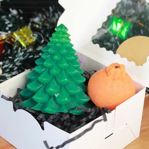Christmas Soap Set of Christmas Tree and Mandarin Soap in Gift Box, Homemade soap for Christmas, Christmas Scented Soap, Holiday Soap
