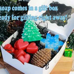 Christmas Soap Gift Set of Christmas Tree, Snowflake, Pine Cone and Heart Shaped Soap, Christmas soap gifts, Winter Scented Soap, Soap Favor