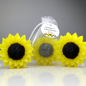 Seife Gastgeschenke Sonnenblumen Seife mit individuellem Etiketten-Design, Sonnenblume Gastgeschenke, Sonne Babyparty, Gästeseife, personalisiertes Gastgeschenk