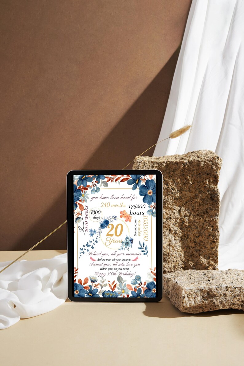 20th Birthday Card Flowers Printable Birthday Card Gift for - Etsy