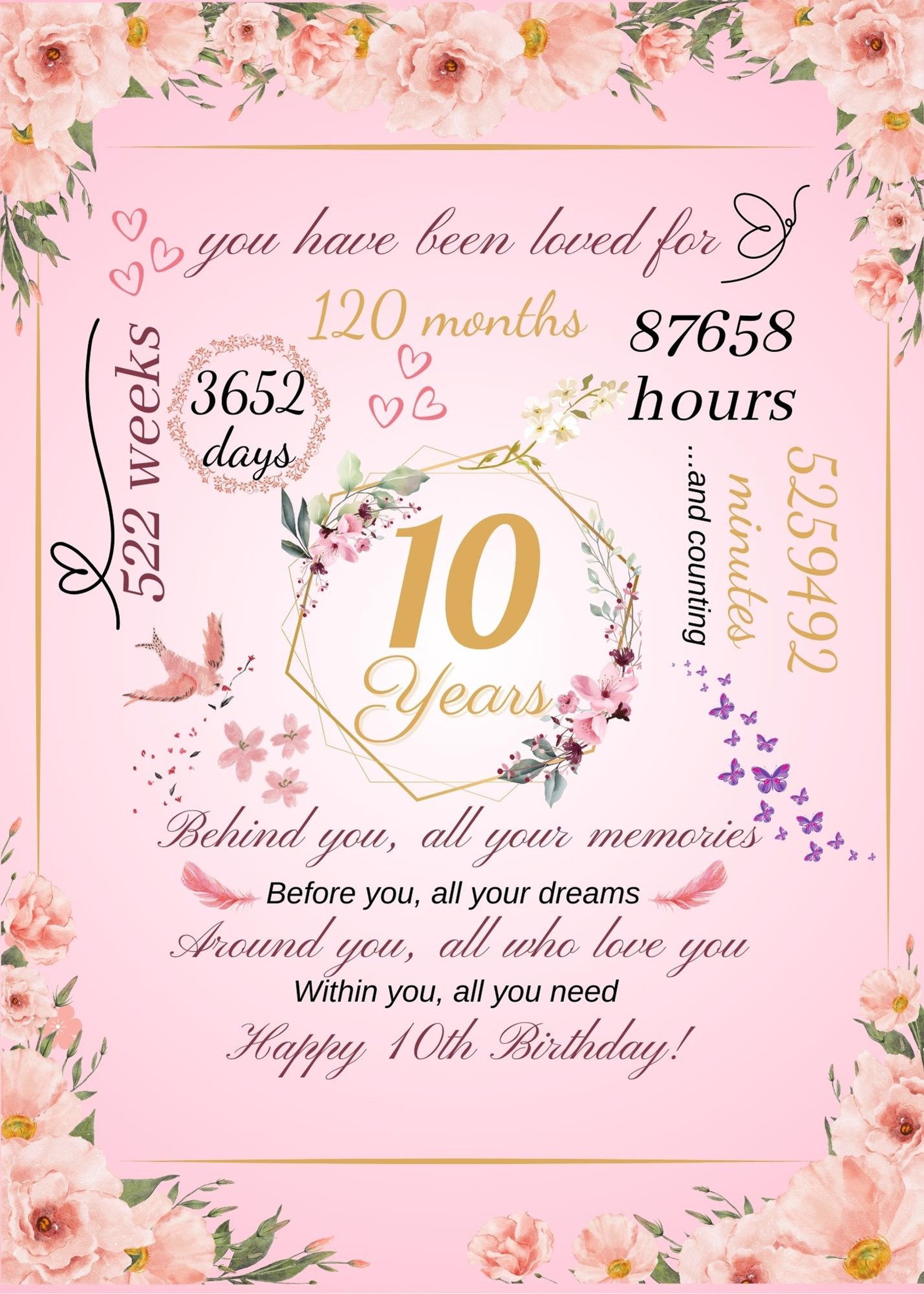 10th Birthday Card For Girl, Pink Balloons, Birthday Card - View #5