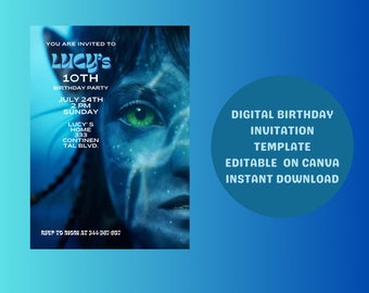 Plantilla de invitación de cumpleaños de Avatar para niñas: Tarjeta editable (descarga digital)