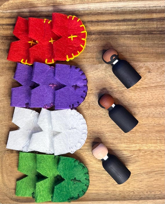 My Mass Kit, vestments, priest peg doll with matching vestments, custom painted kit, useful for teaching liturgical seasons, Montessori