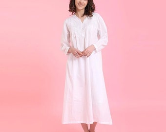100% Cotton iconic white bohemian nightgown Victorian style Long sleeve night dress sleepwear nighty