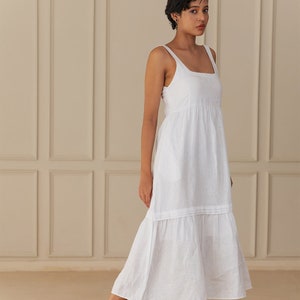 100% natural linen women feminine white dress two-tiered sleeveless dress boho nightgown sleepwear nightdress