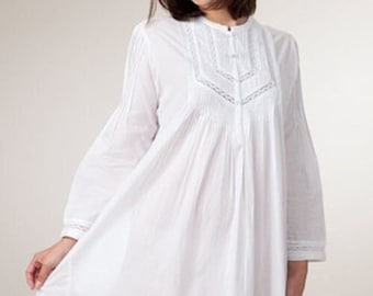 Chemise de nuit blanche féminine en pur coton pour femme Chemise de nuit de style victorien Chemise de nuit bohème