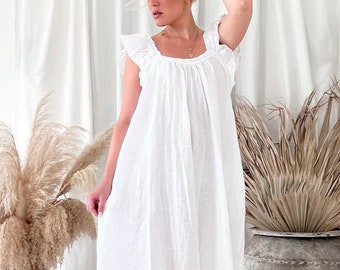 100% linen Victorian style feminine nightgown sleepwear nightdress Linen Camisole Sleep dress/nighty