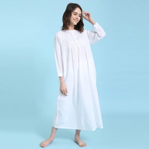 100% Pure cotton Victorian style nightgown iconic white long sleeves nightdress sleepwear nightie/sleep dress
