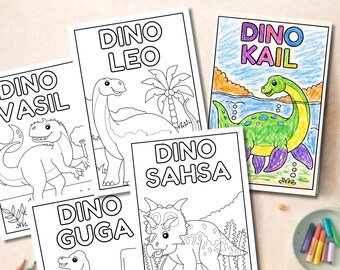 Dibujos para colorear de dinosaurios personalizados para niños, actividades infantiles, 12 diseños de dinosaurios imprimibles - B2