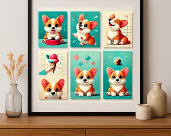 Corgi Dog Art Print, Puppy Wall Decor, Playful Pet Illustration Digital Download HD