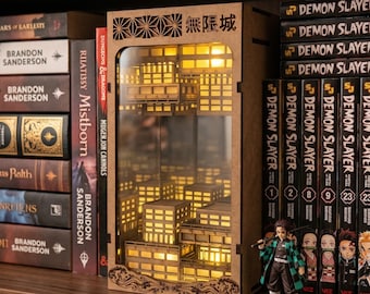 Infinity Castle Book Nook | Demon Slayer Anime Diorama, Laser-Cut Wood Bookshelf Insert