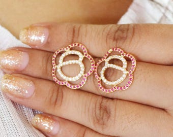 Ruby Floral Stud Earrings: 925 Sterling Silver, July Birthstone