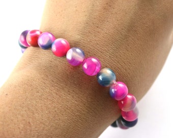 Handgefertigtes Regenbogen gefärbtes Achat Perlen Armband - Einstellbar Unisex Stil