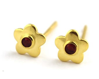 Granat Blumen Ohrstecker: Sterling Silber Januar Geburtsstein