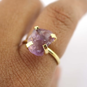 Natural Amethyst Ring, Brass Gold Plated Ring, Adjustable Handmade Ring, Gift For Her, February Birthstone