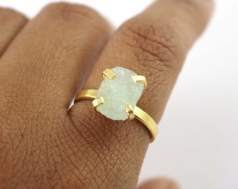 Handmade Aquamarine Brass Gold Plated Ring - Adjustable March Birthstone