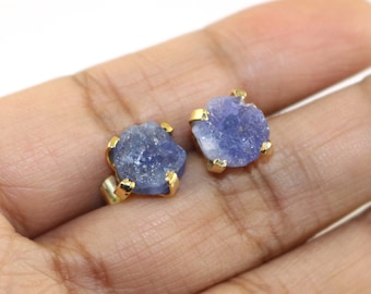 Genuine Tanzanite Rough Studs: 18k Gold Prong Earrings, December Birthstone