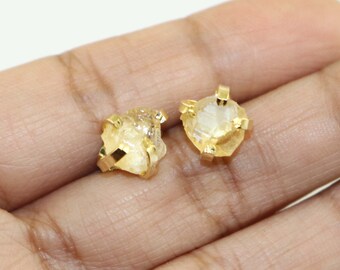 Natural Citrine Studs: 18k Gold Prong Earrings, November Birthstone