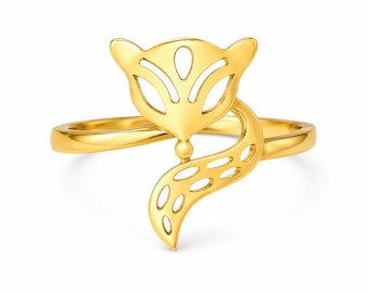 Handmade Fox Tail Ring 925 Sterling Silver Gold Plated, Jewelry Unique Everyday Ring