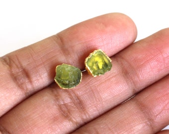 18k Gold Electroplated Peridot Studs: August Birthstone Earrings
