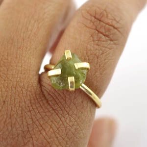 Natural Peridot Ring, Brass Gold Plated Ring, Adjustable Handmade Ring, Gift For Her, August Birthstone
