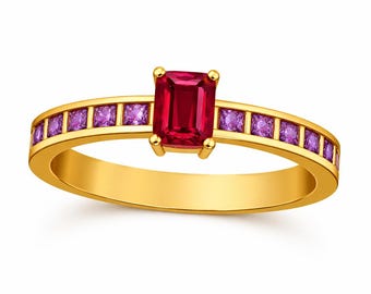 Octagon Gemstone Ring - Sterling Silver Handmade Stackable Amethyst Ring For Mom