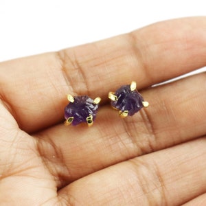 18k Gold Electroplated Amethyst Studs: February Birthstone Earrings