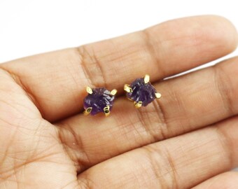 18k Gold Electroplated Amethyst Studs: February Birthstone Earrings