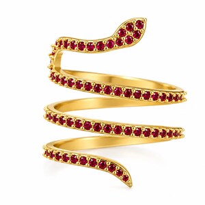 Snake Ruby CZ Ring - Sterling Silver Stackable July Birthstone Ring - Elegant Anniversary Gift