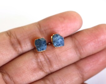 14k Gold Electroplated Sapphire Studs: September Birthstone Earrings