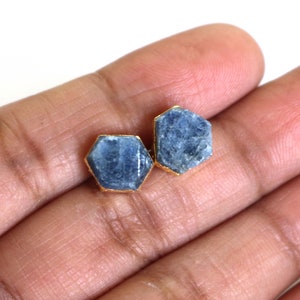 18k Gold Electroplated Sapphire Studs: Raw Gemstone Earrings