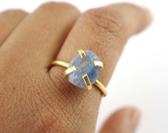 Handmade Tanzanite Brass Gold Plated Ring - Adjustable Prong Set