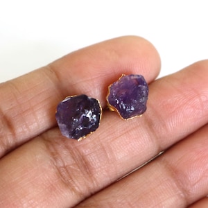 Amethyst Stud Earrings: 18k Gold Electroplated, February Birthstone