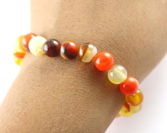 Handmade Orange Agate Bracelet: Round Bead Stretch Bracelet